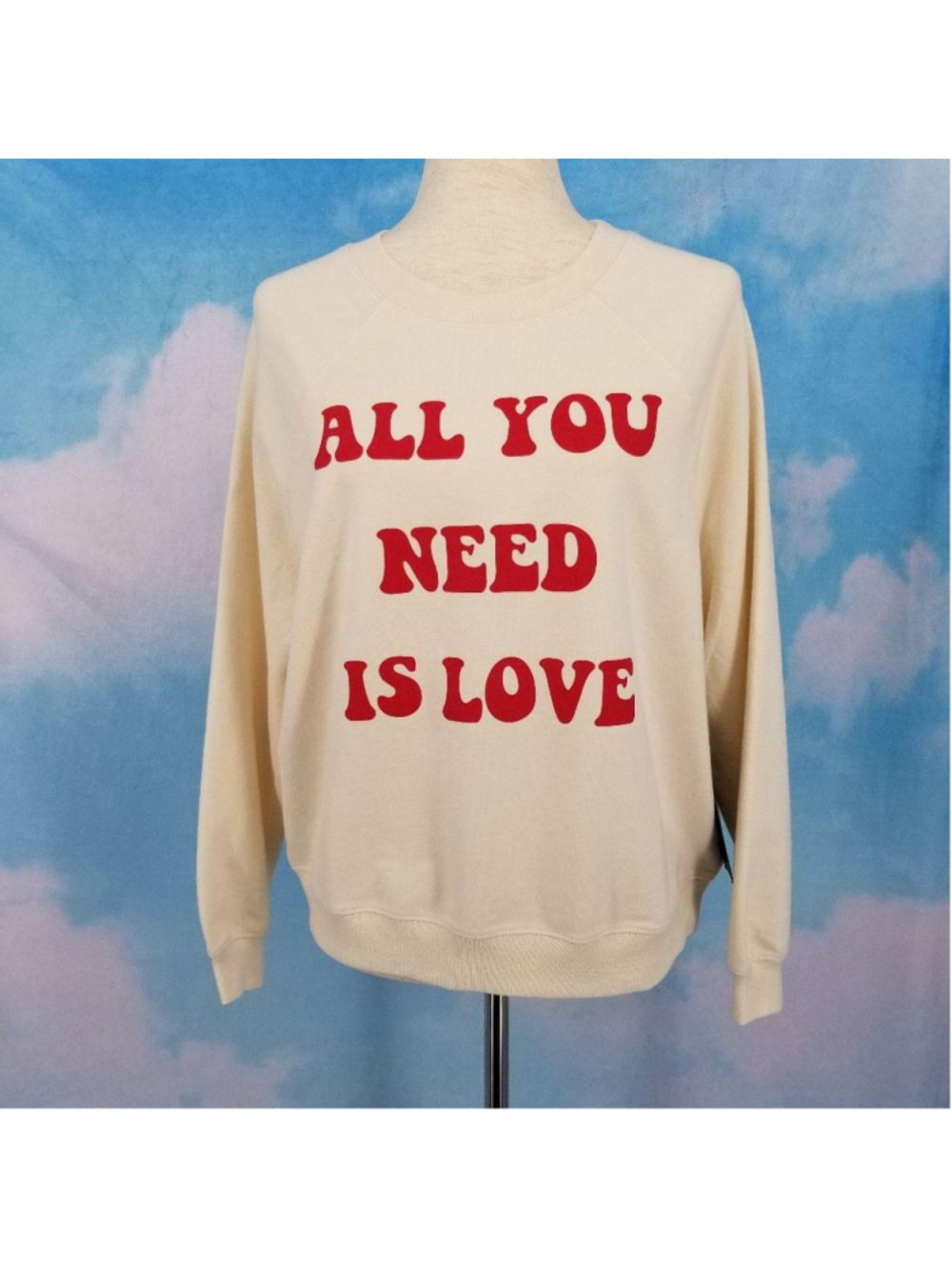 Wildfox All You Need Is Love Sweatshirt Large NWT Vanilla Graphic Crewneck